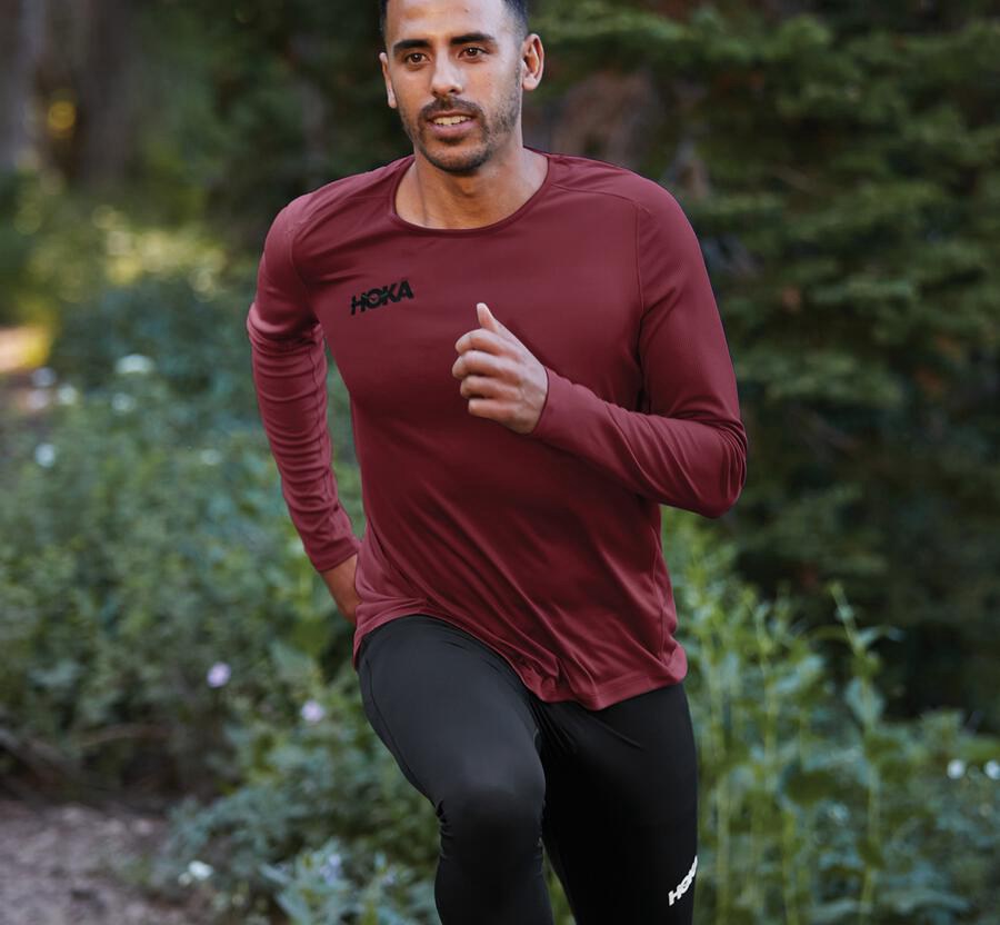 Haut Hoka One One Performance Longue Sleeve Homme - Marron - JRP-359814